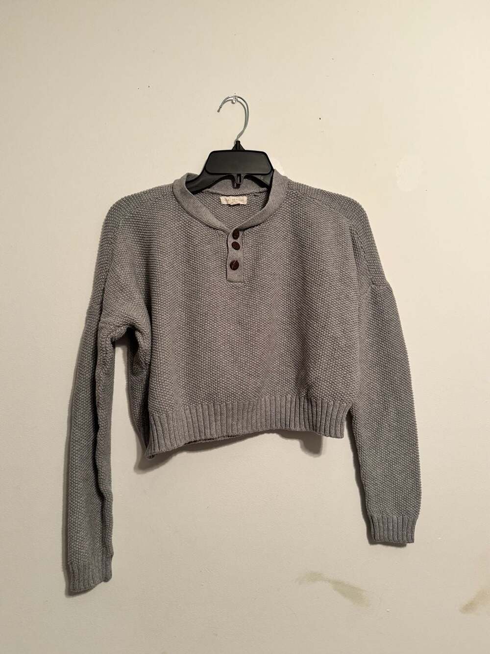 LA Hearts Gray Waffle Knit Button-Front Cropped Sweater Size M